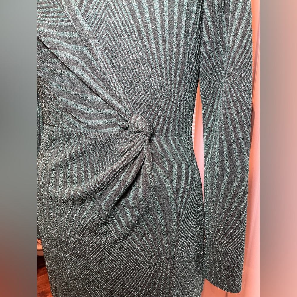Green Ruched Wrap Dress Small Long Sleeve Bodycon Cocktail Party Dress - Picture 6 of 10